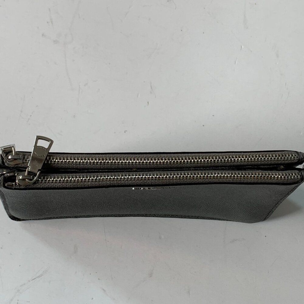 Coach  Double Zip Wristlet – Gray Crossgrain Leather - Picture 9 of 14